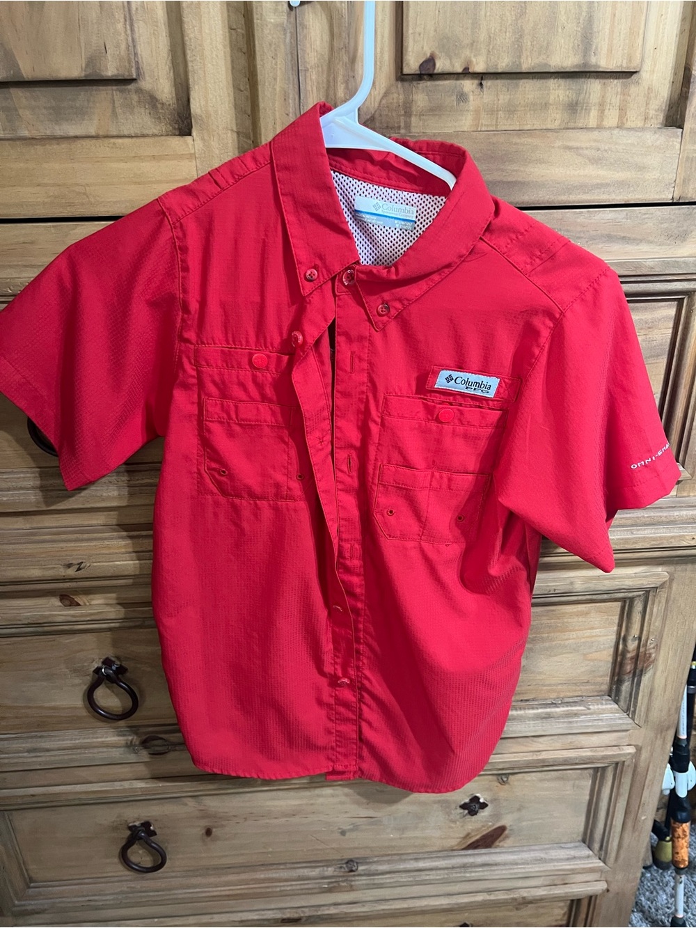 Columbia Boys' Red Short-Sleeve Fishing Shirt